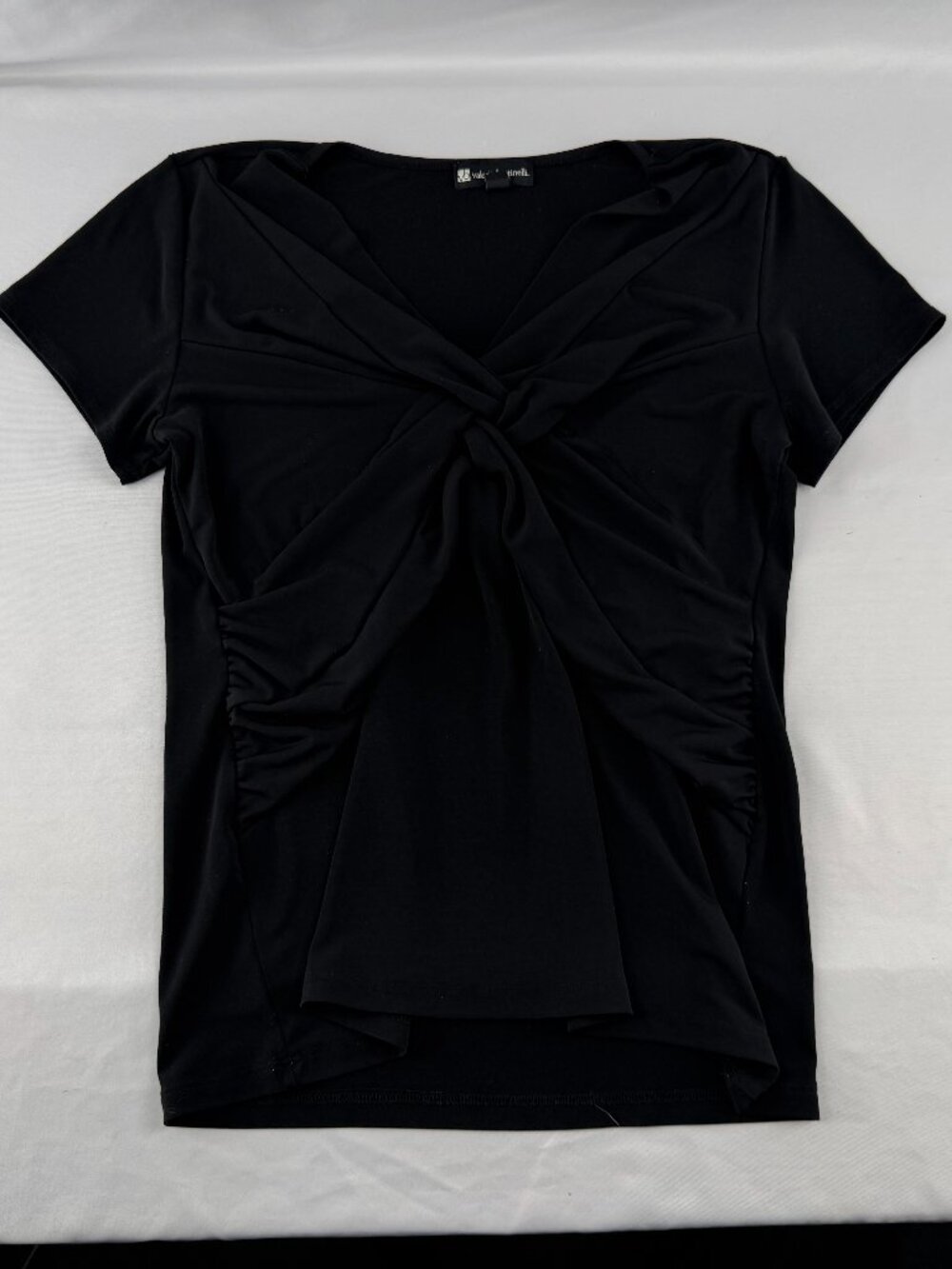 Valerie Bertinelli Black Short Sleeve Twist Front V-Neck Top Shirt Medium